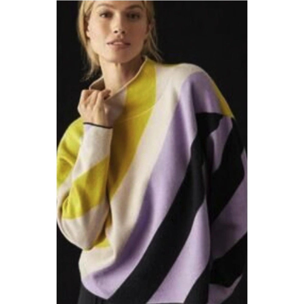 Maeve Anthropologie Sweater Womens Medium Purple Green Striped Mock Neck Excelle